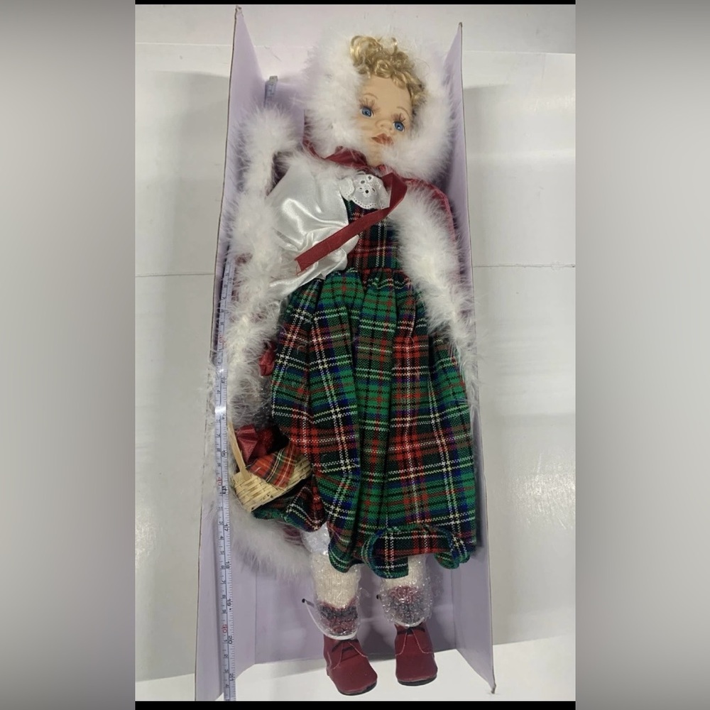 Holiday Portrait Doll in Green Plaid Dress with White Fur Trim